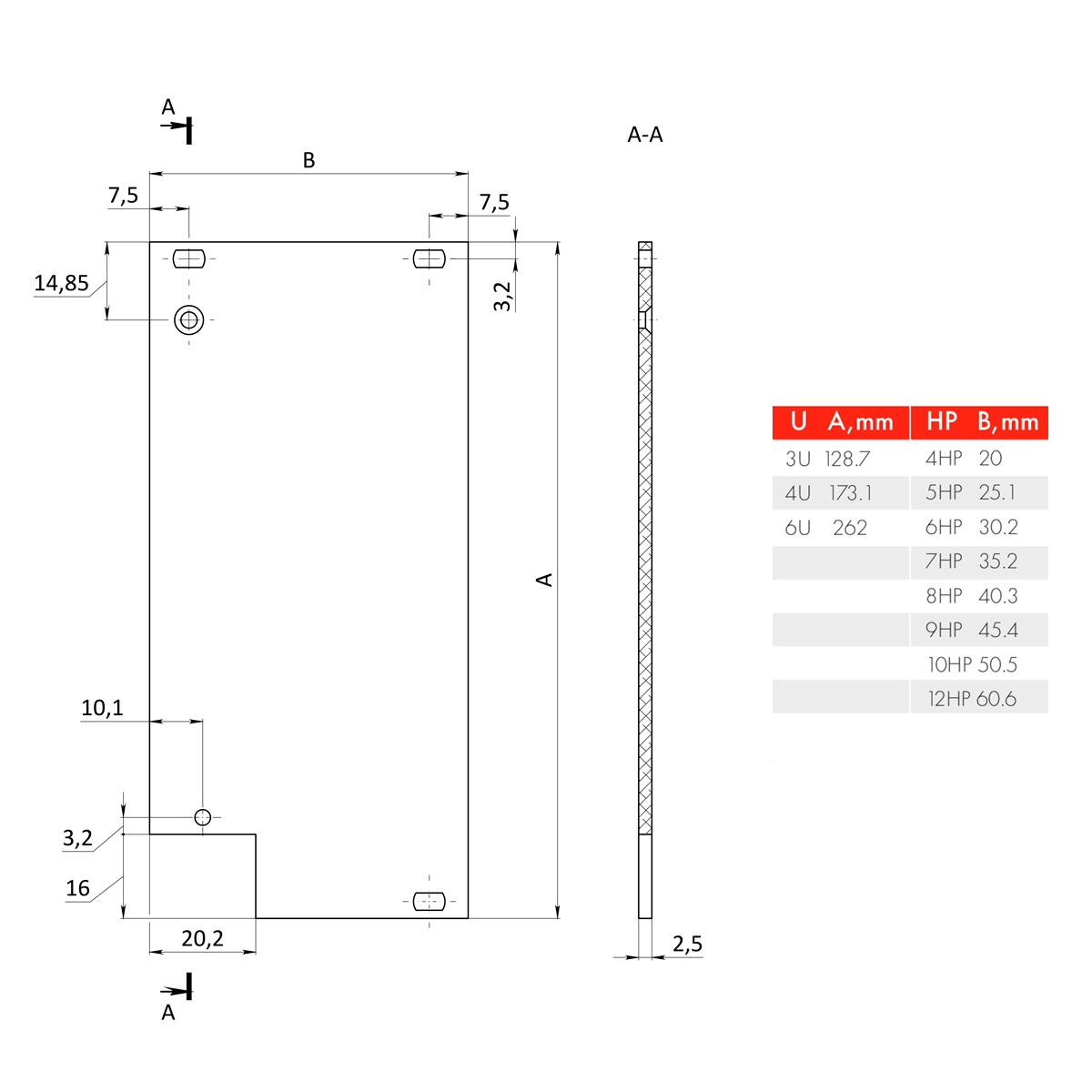 Лицевая панель 6U7HP под инжектор-экстрактор тип V-1 низ