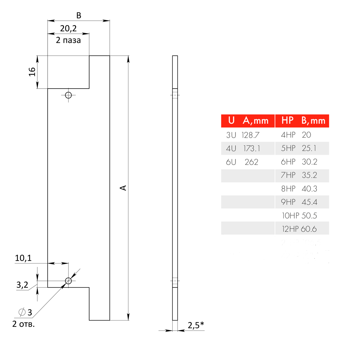 Лицевая панель 3U6HP под инжектор-экстрактор тип V-1 верх/низ