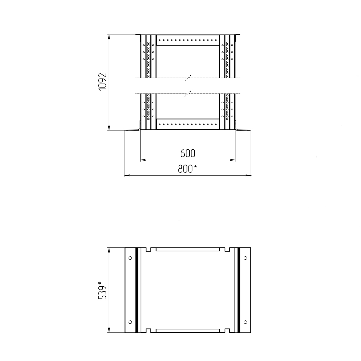 19-дюймовая открытая напольная двухрамная стойка 22U, 600 мм