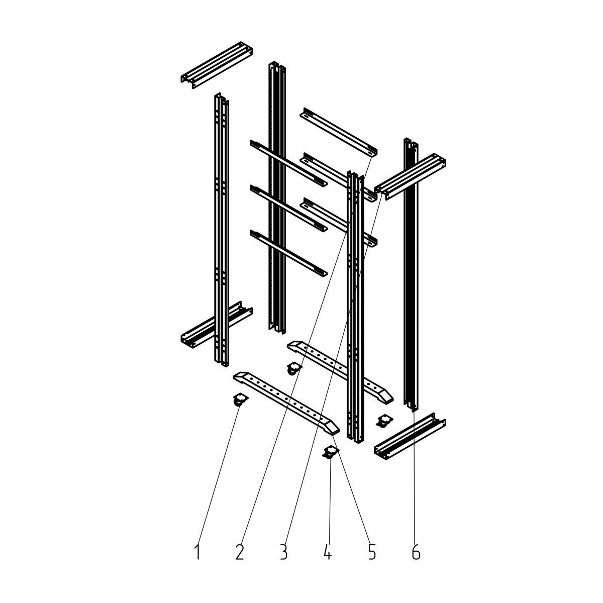 19-дюймовая открытая напольная мобильная двухрамная стойка 45U, 796 мм