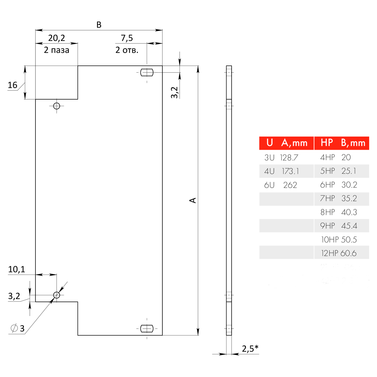 Лицевая панель 6U8HP под инжектор-экстрактор тип V-1 верх/низ
