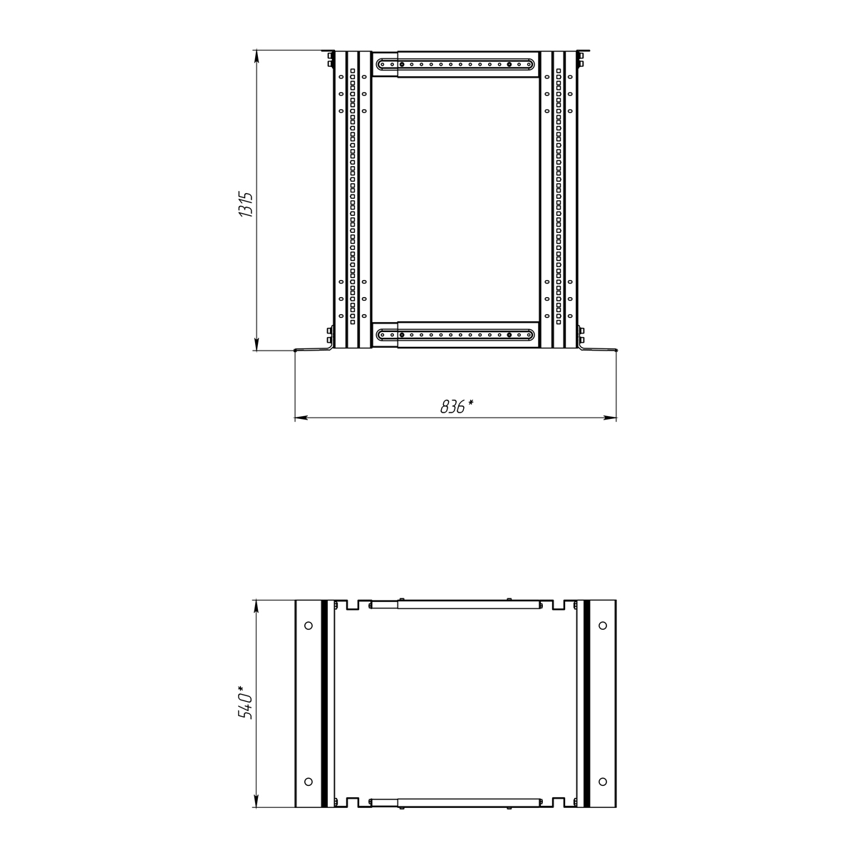 19-дюймовая открытая напольная двухрамная регулируемая стойка 27U, 558-866 мм