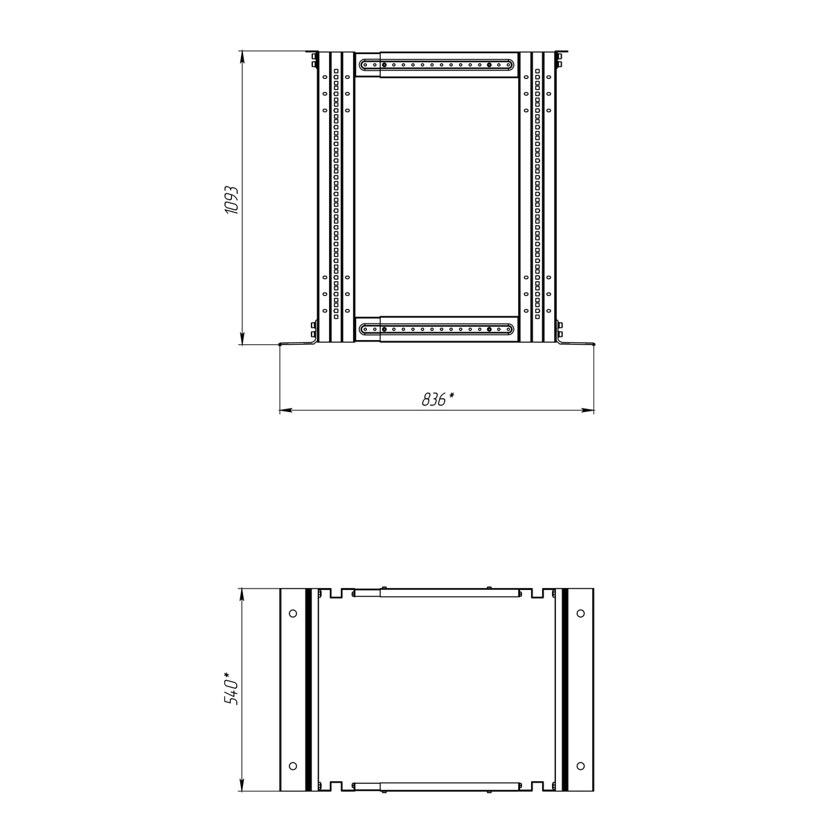 19-дюймовая открытая напольная двухрамная регулируемая стойка 22U, 558-866 мм