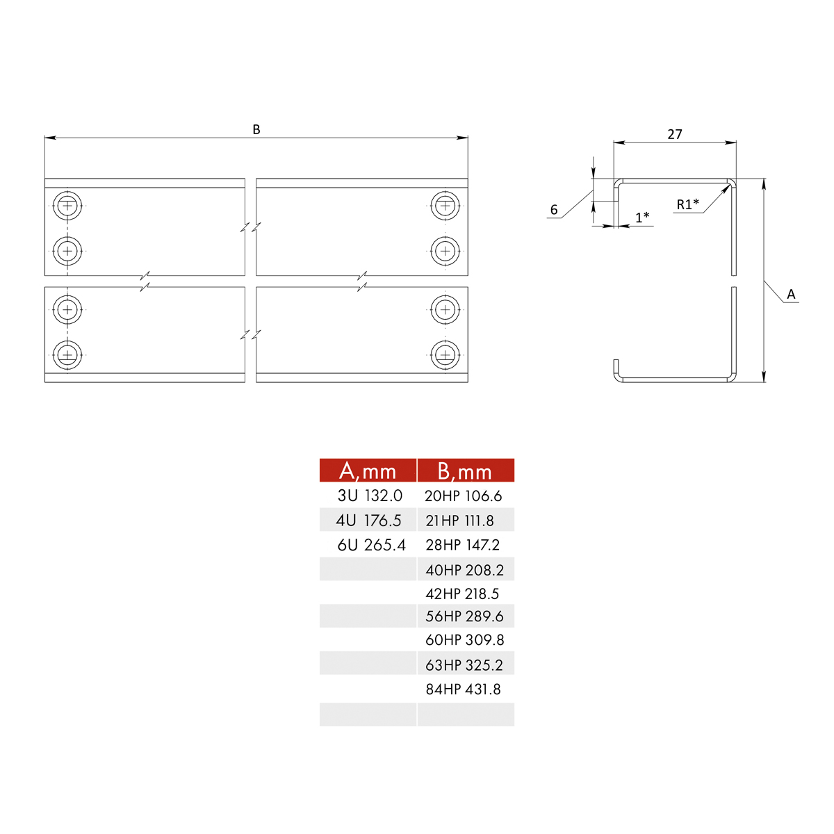 Задняя панель неперфорированная 6U84HP RXB