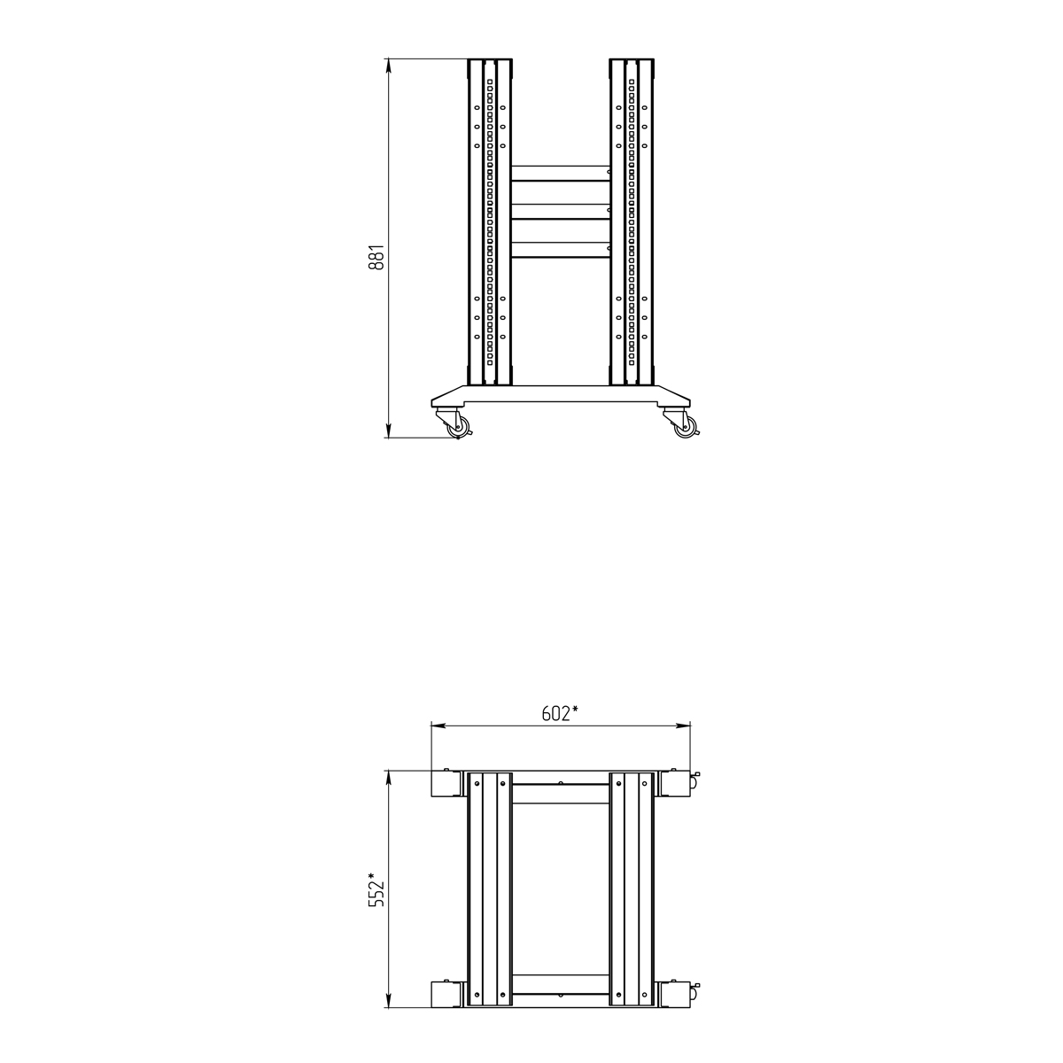 19-дюймовая открытая напольная мобильная двухрамная стойка 15U, 436 мм