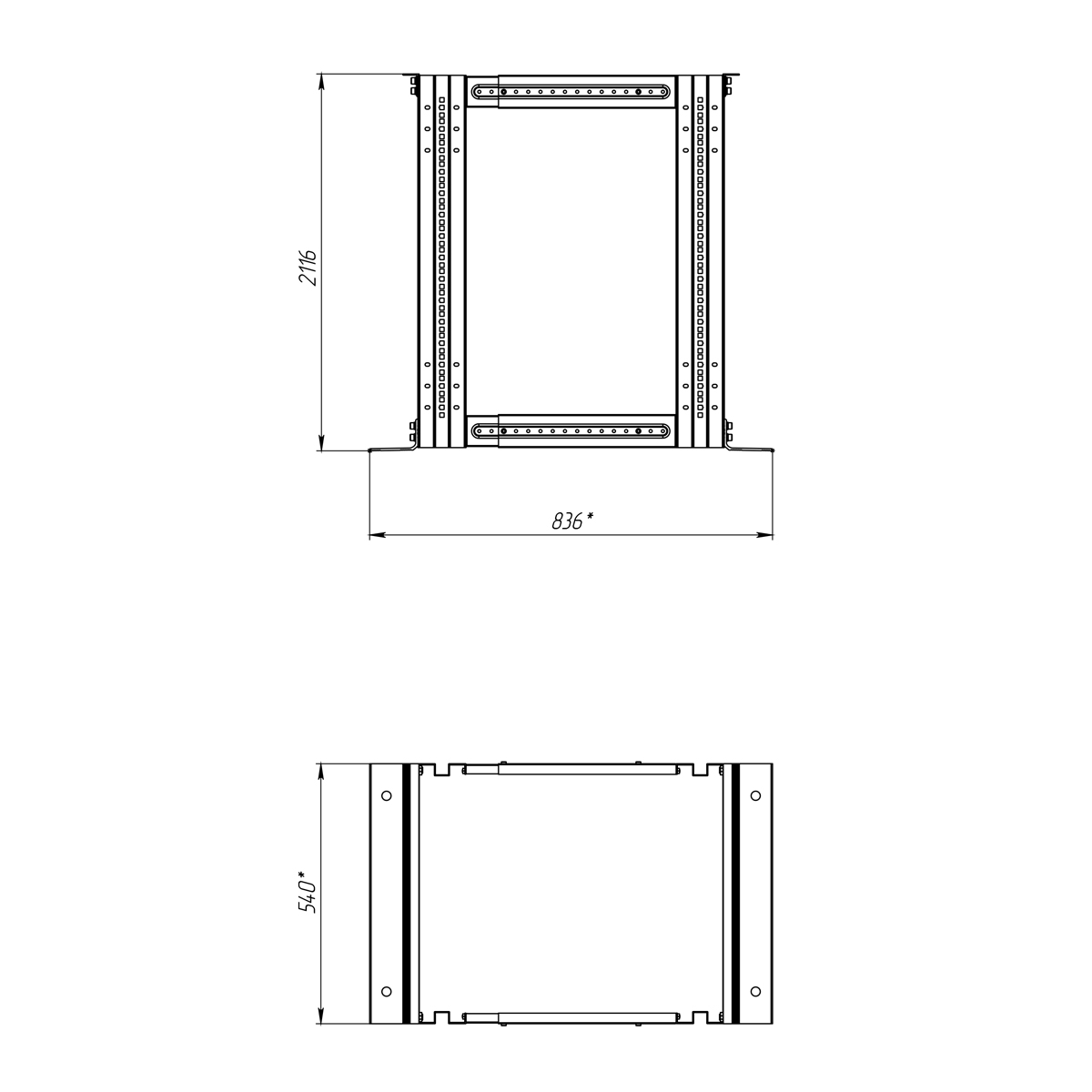 19-дюймовая открытая напольная двухрамная регулируемая стойка 45U, 558-866 мм