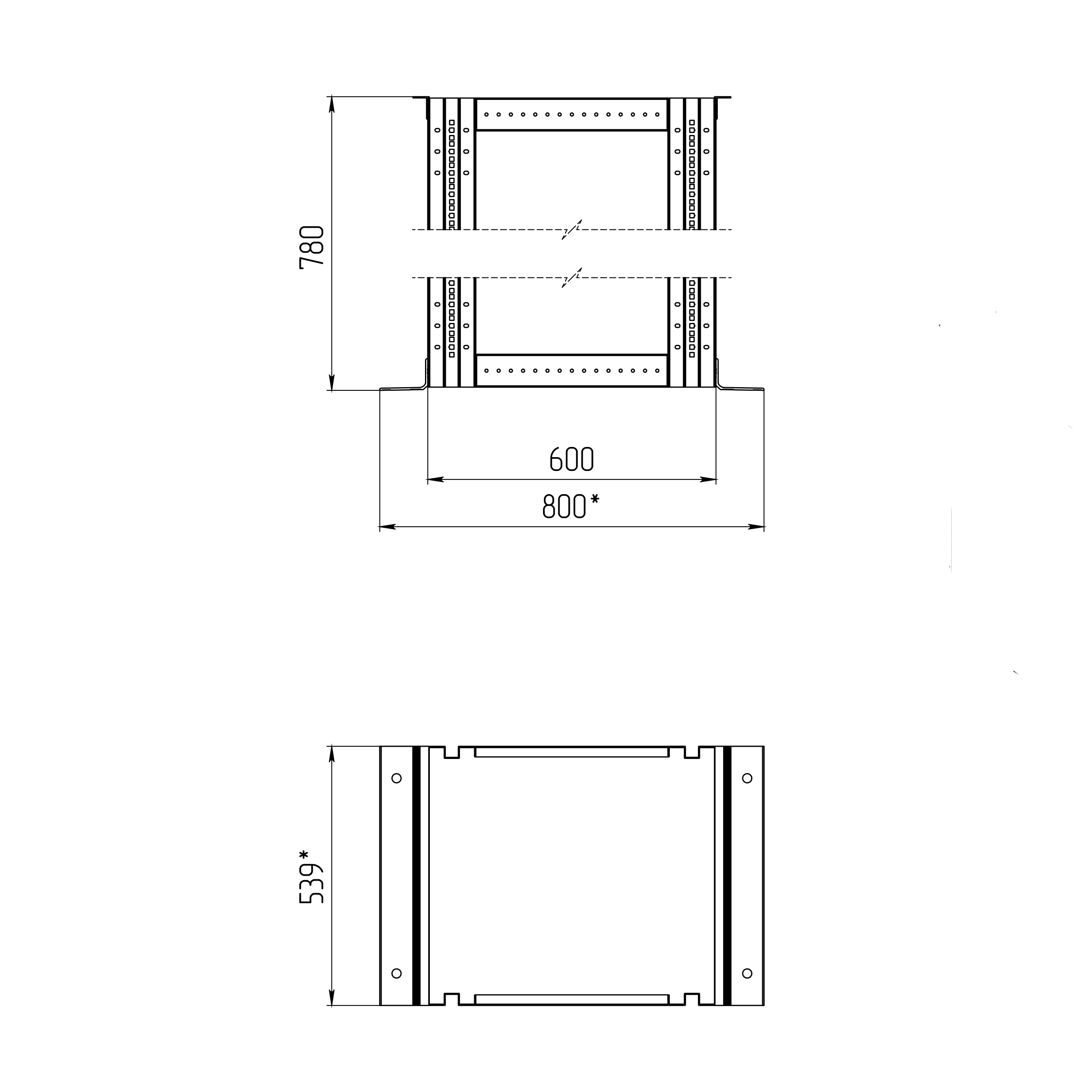 19-дюймовая открытая напольная двухрамная стойка 15U, 600 мм