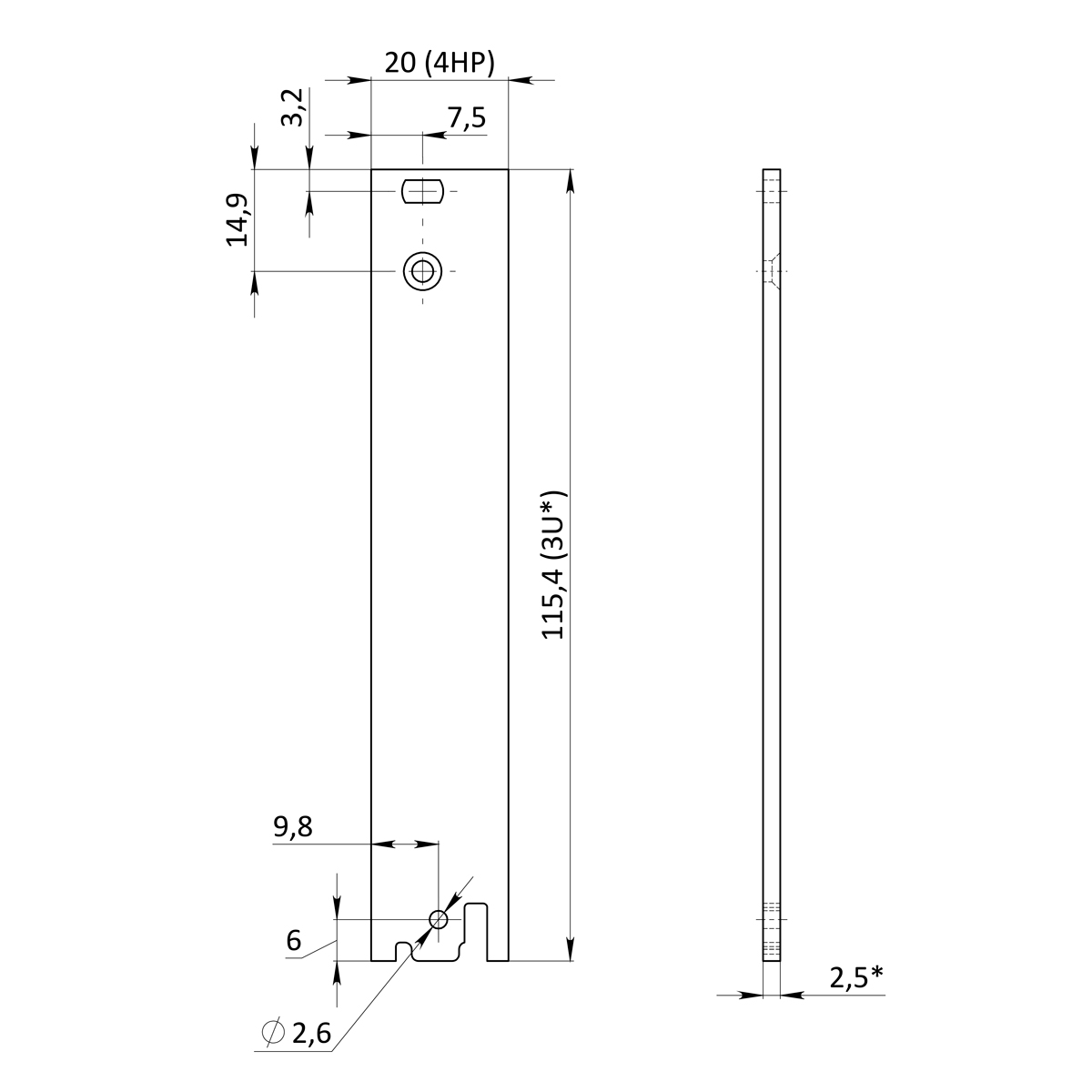 Лицевая панель 6U4HP под инжектор-экстрактор тип V-2/V-W низ