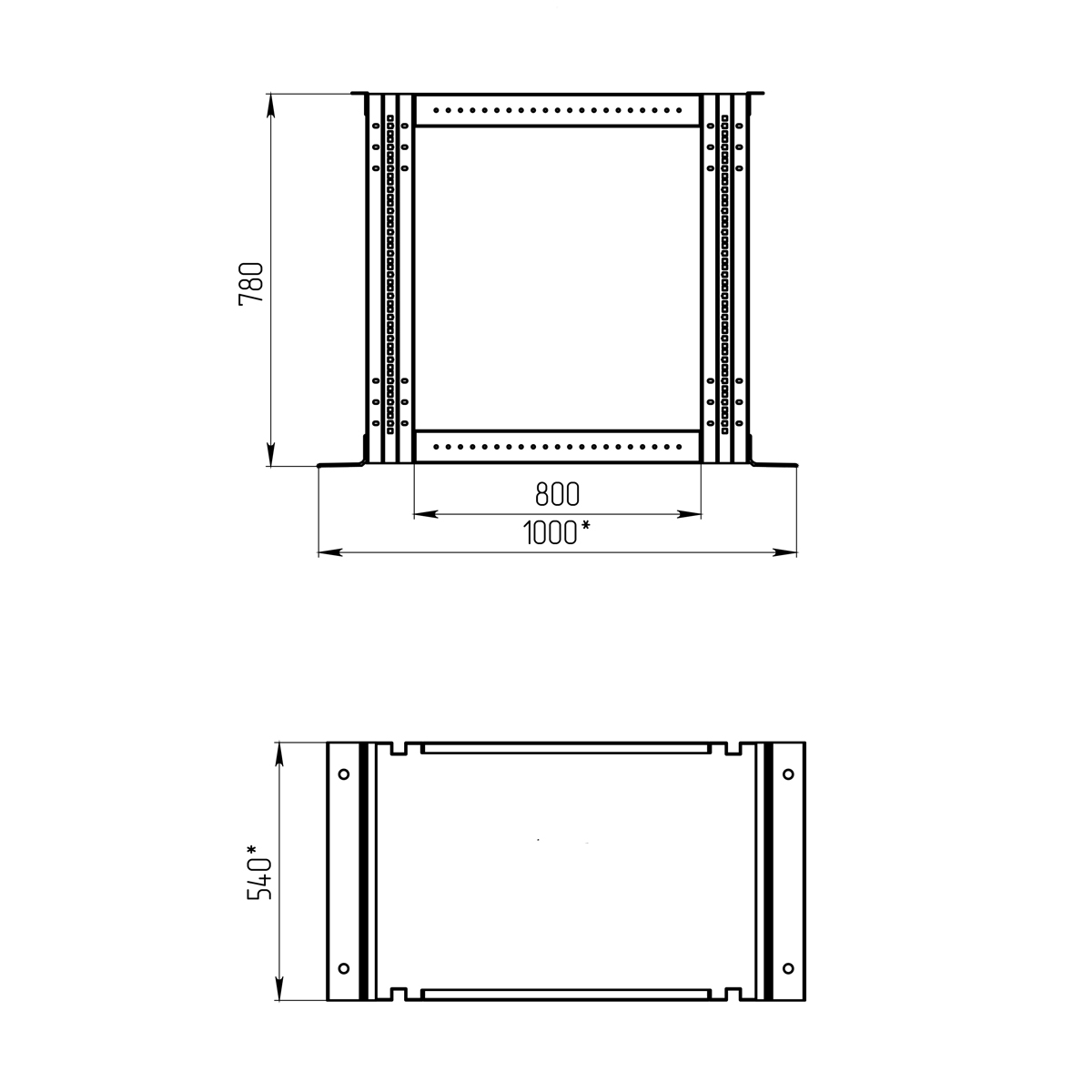 19-дюймовая открытая напольная двухрамная стойка 15U, 800 мм