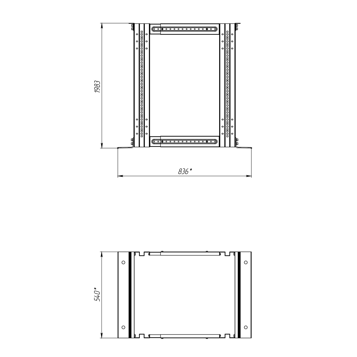 19-дюймовая открытая напольная двухрамная регулируемая стойка 42U, 558-866 мм