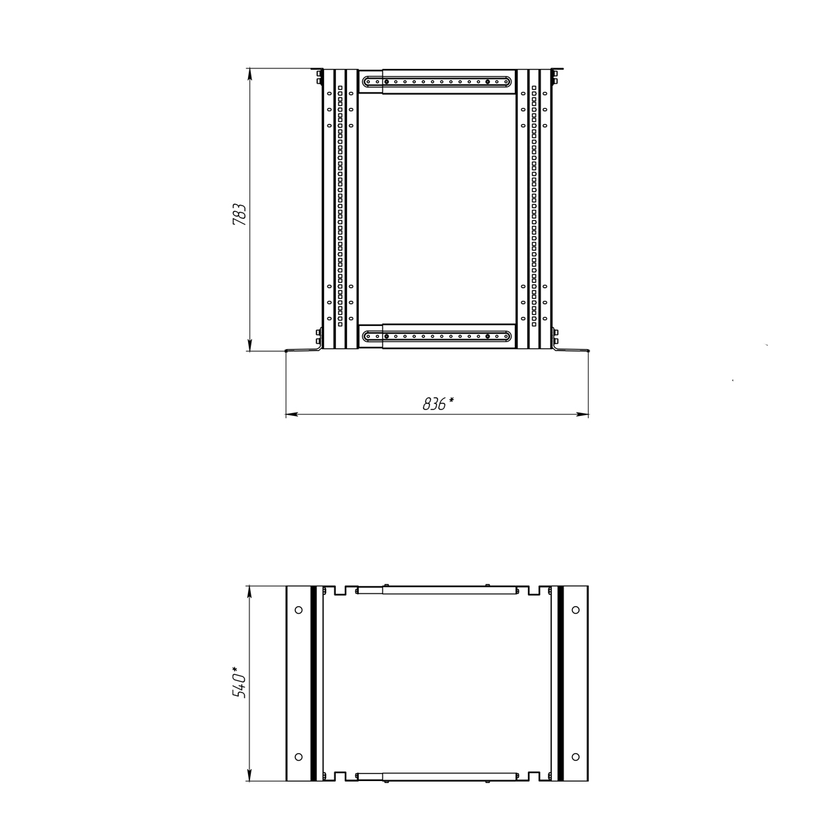 19-дюймовая открытая напольная двухрамная регулируемая стойка 15U, 558-866 мм
