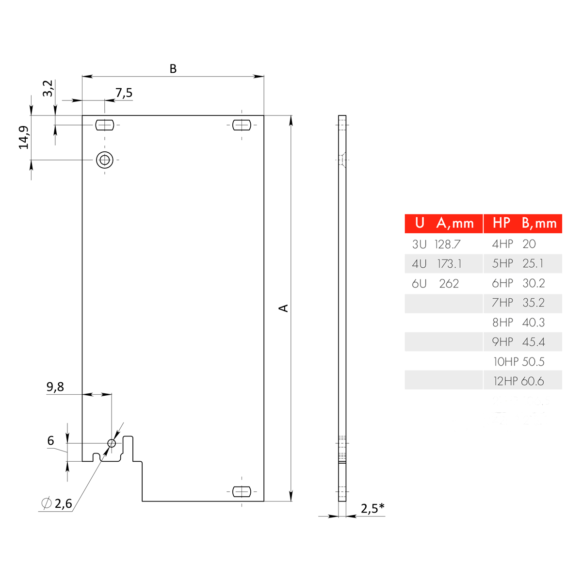 Лицевая панель 6U7HP под инжектор-экстрактор тип V-2/V-W низ