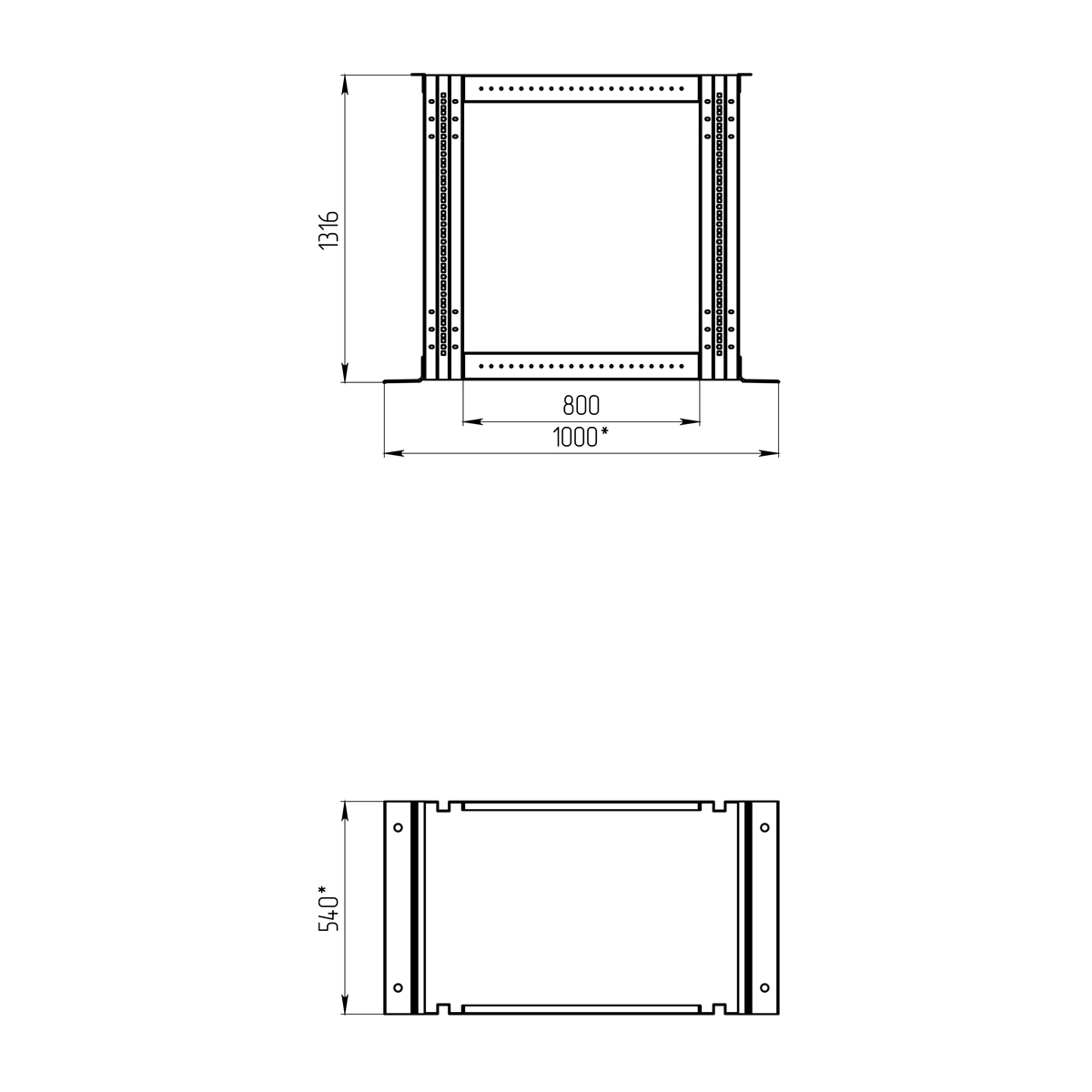 19-дюймовая открытая напольная двухрамная стойка 27U, 800 мм