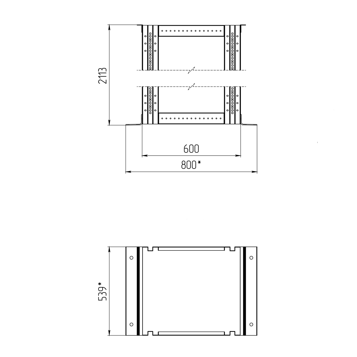 19-дюймовая открытая напольная двухрамная стойка 45U, 600 мм