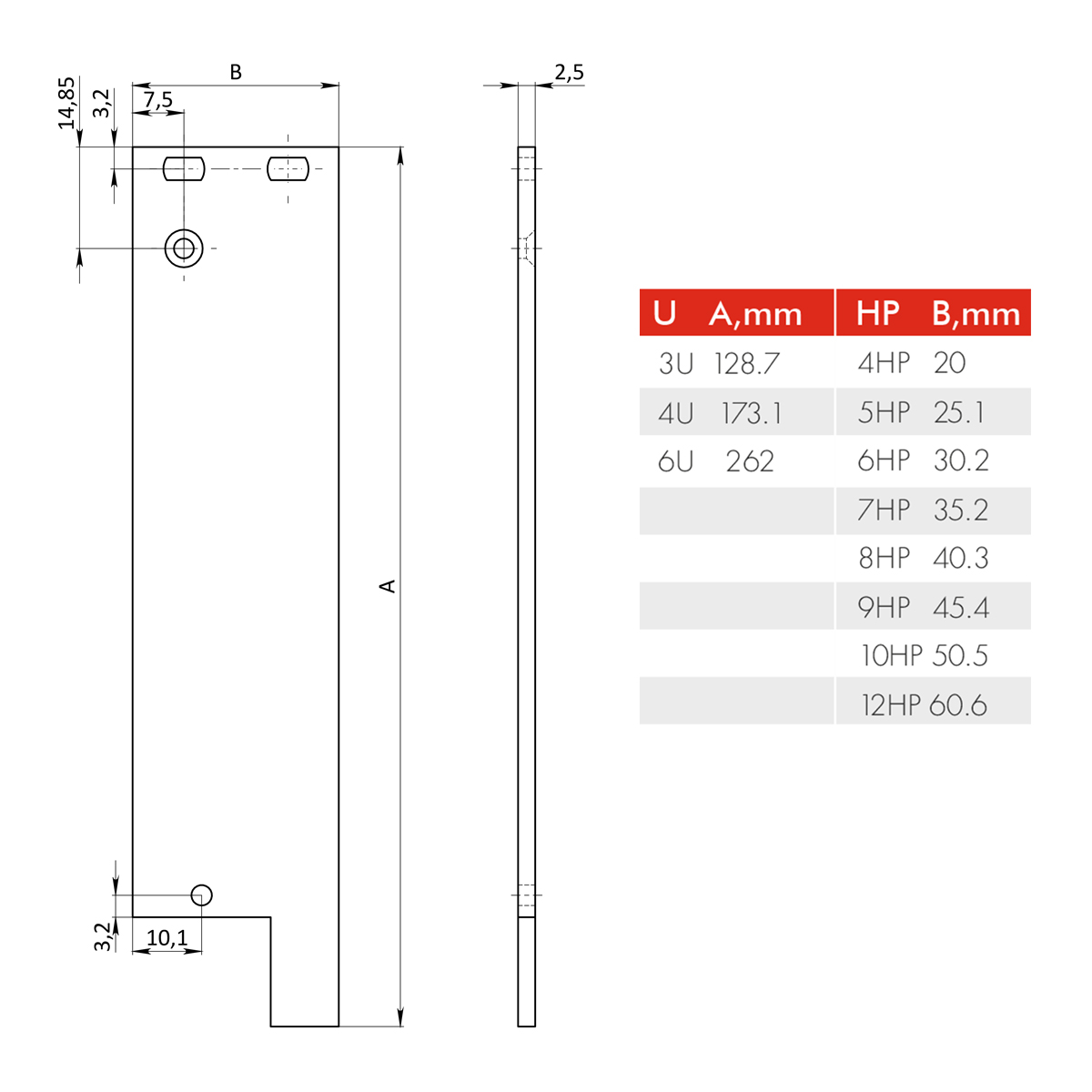 Лицевая панель 3U6HP под инжектор-экстрактор тип V-1 низ