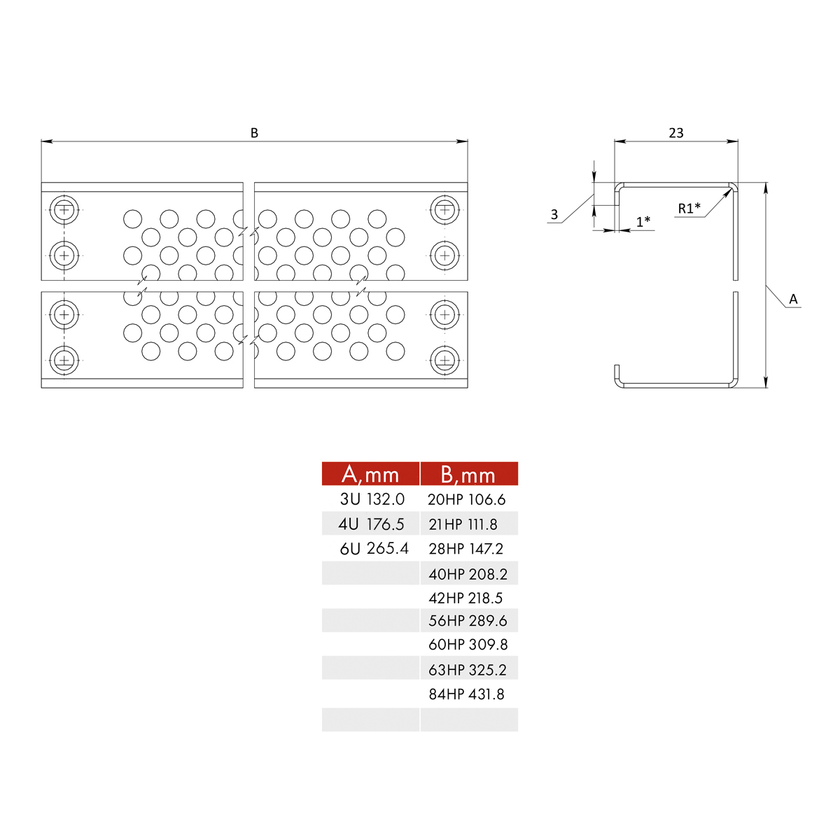 Задняя панель перфорированная 6U42HP RXA
