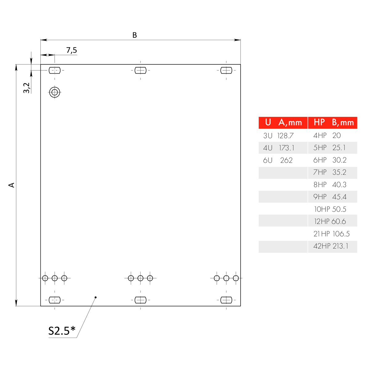 Лицевая панель 4U42HP под ручку трапециевидную/г-образную