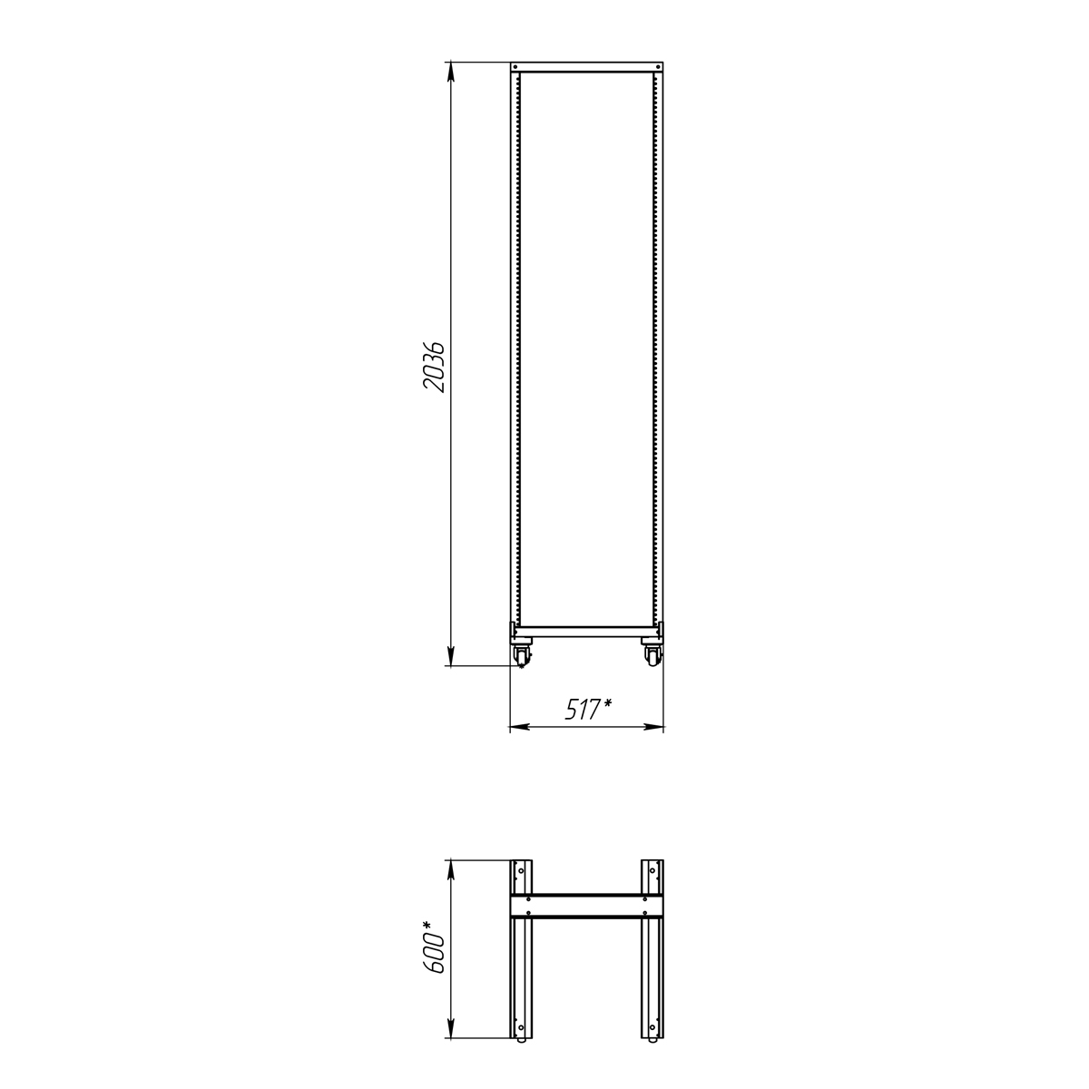 19-дюймовая открытая напольная мобильная однорамная стойка 42U