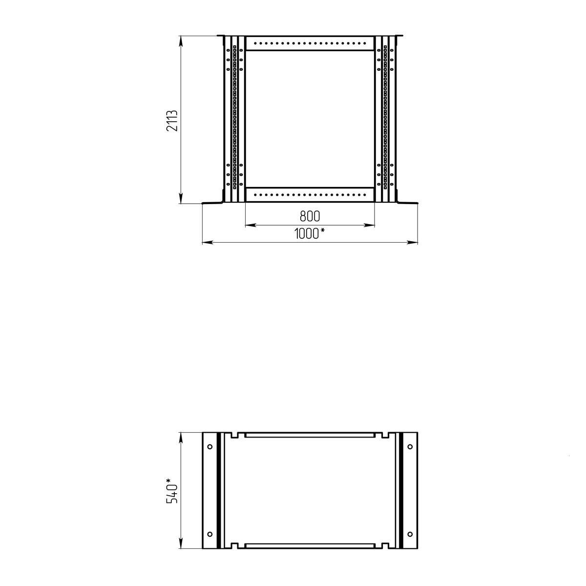 19-дюймовая открытая напольная двухрамная стойка 45U, 800 мм