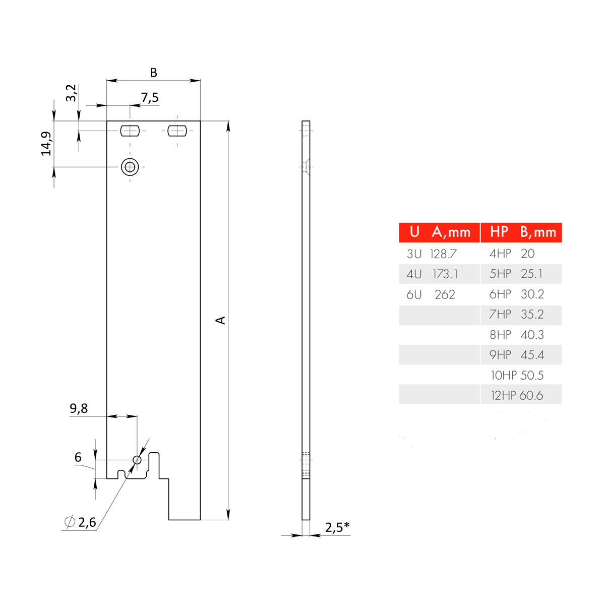 Лицевая панель 4U5HP под инжектор-экстрактор тип V-2/V-W низ