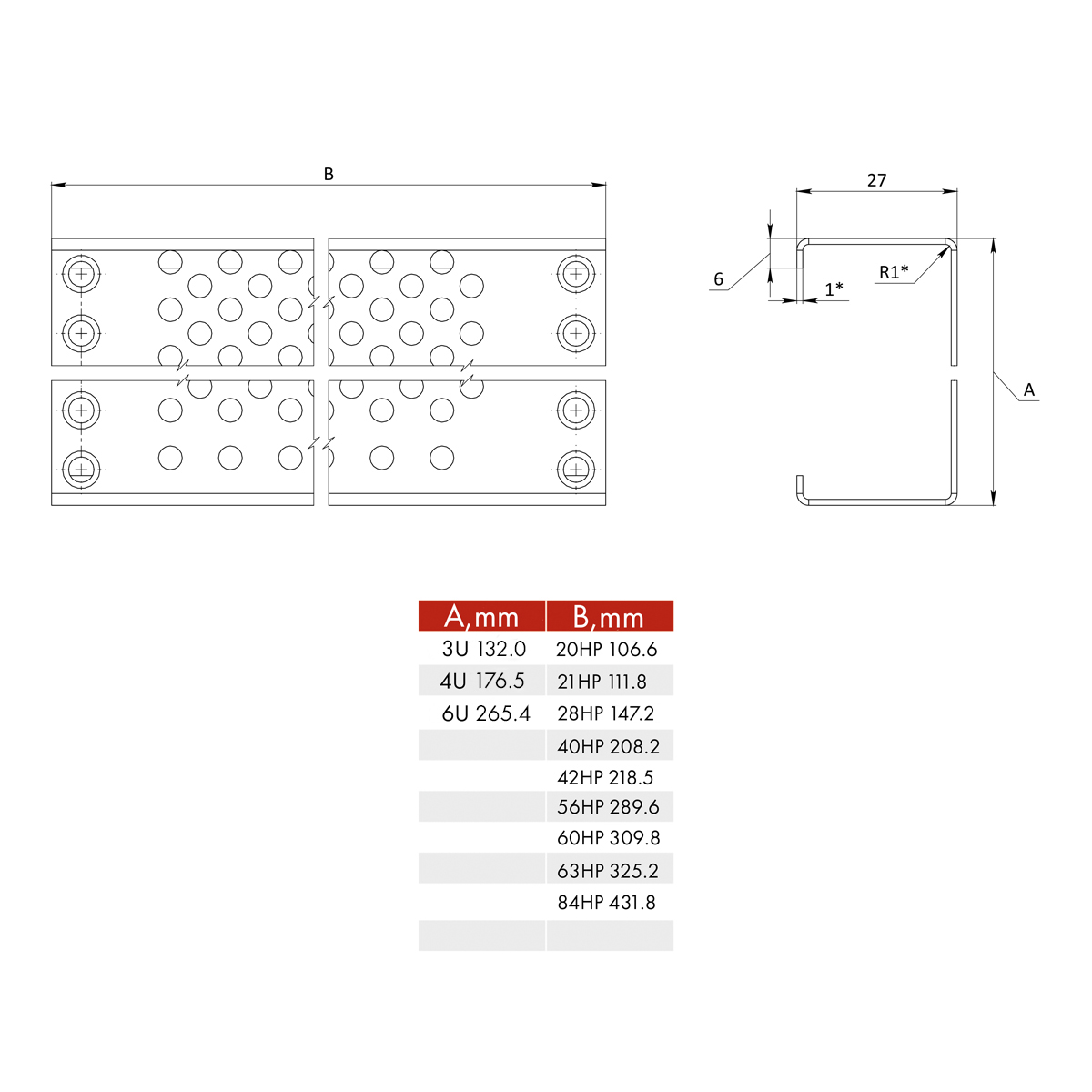 Задняя панель перфорированная 6U42HP RXB