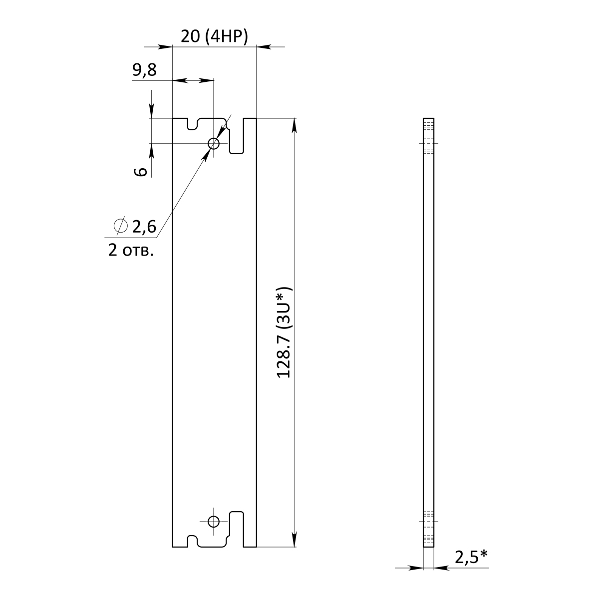 Лицевая панель 3U4HP под инжектор-экстрактор тип V-2/V-W верх/низ